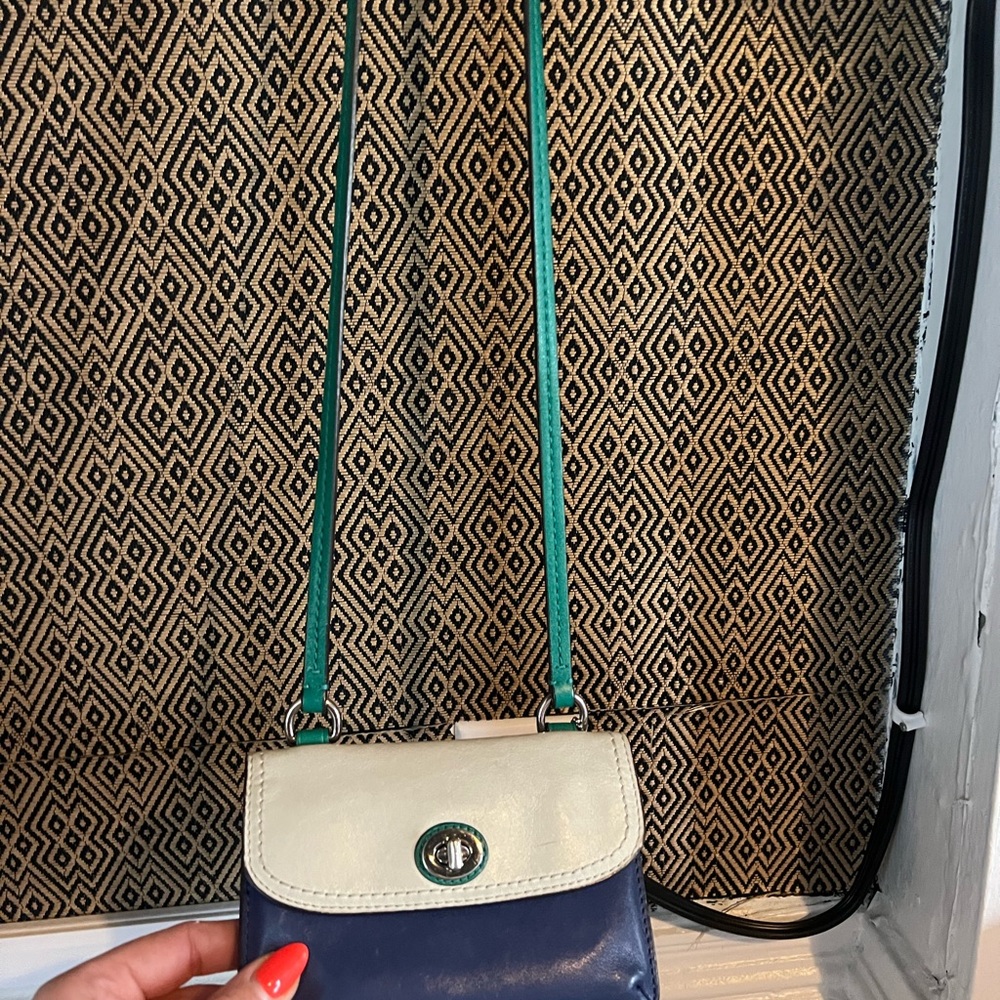 Coach Blue and Cream Crossbody Bag with Turn-Lock Closure